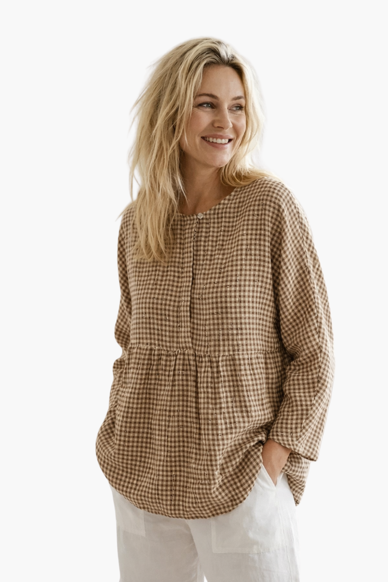 Blouse Femme Coton-Lin Manches Longues – Style Décontracté et Léger