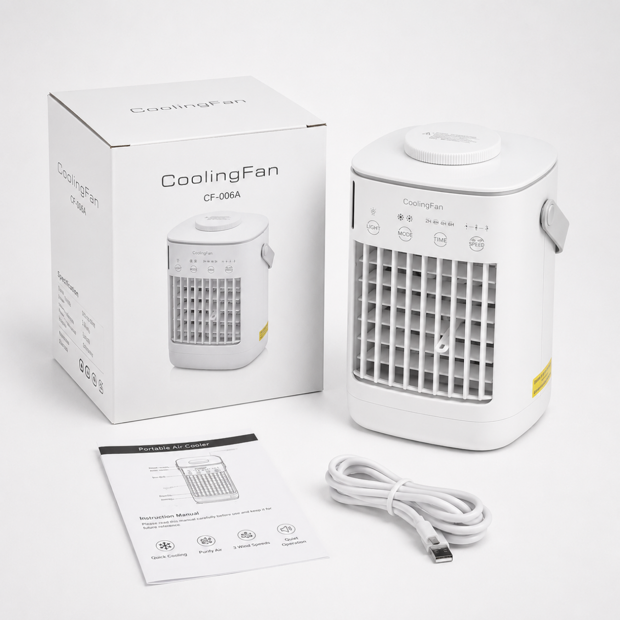 Climatiseur Mobile 3-en-1 Sans Tuyau – Rafraîchisseur & Ventilateur | 4 Vitesses, LED, Silencieux