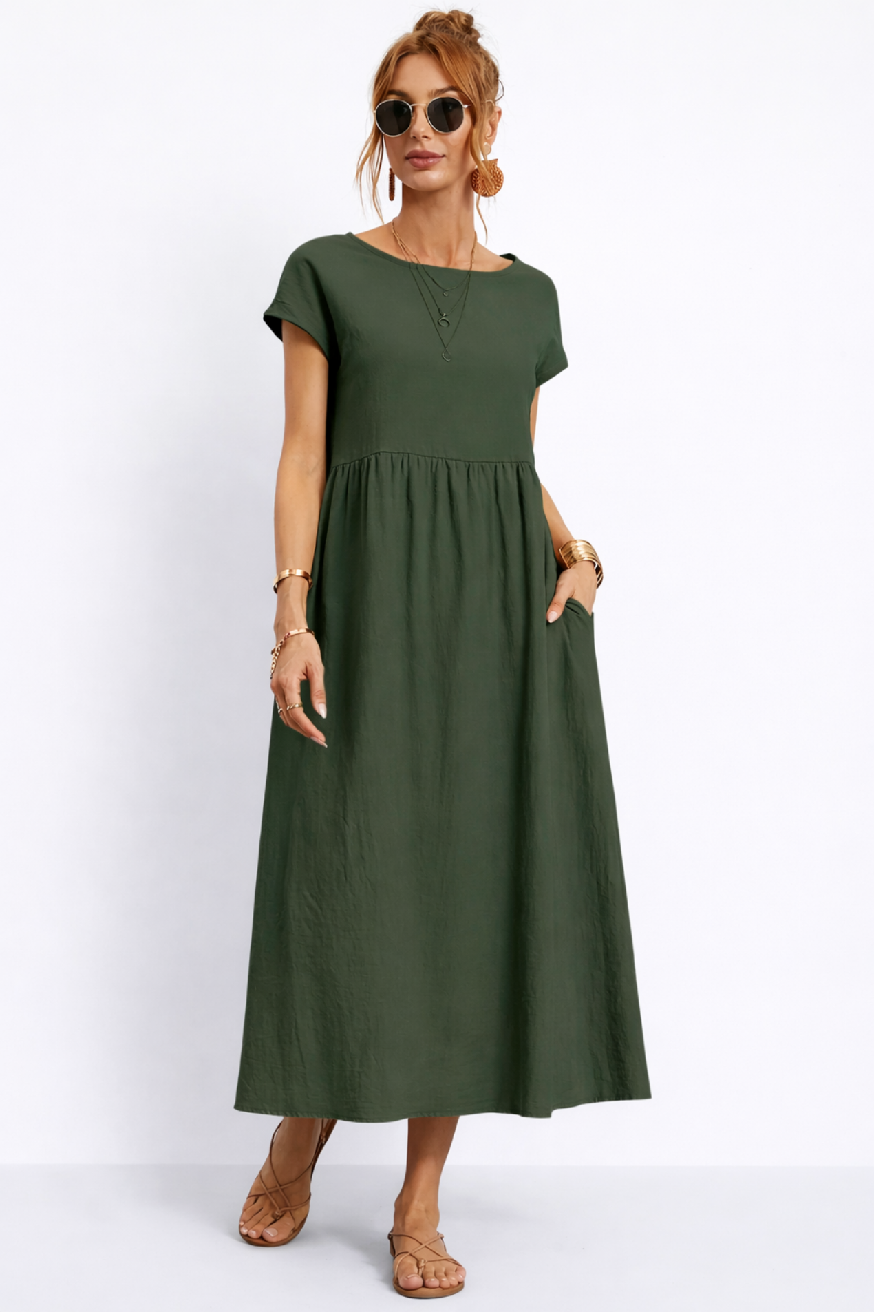 Robe Longue Femme – Coupe Fluide Décontractée Ventre Plat avec Poches | Robe Maxi Minimaliste