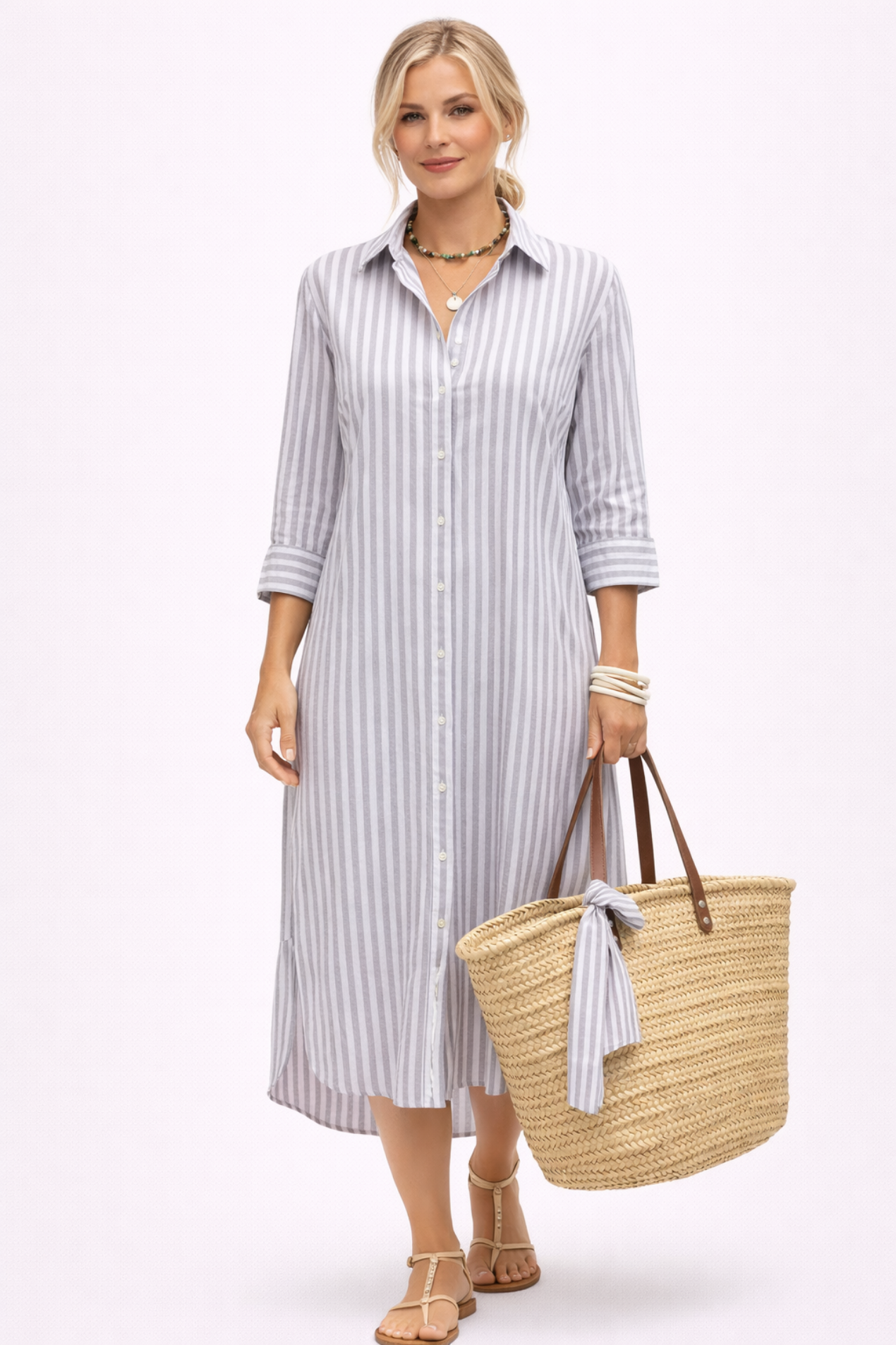 Robe Midi Rayée Femme Boutonnée – Coupe Fluide Style Décontracté Chic