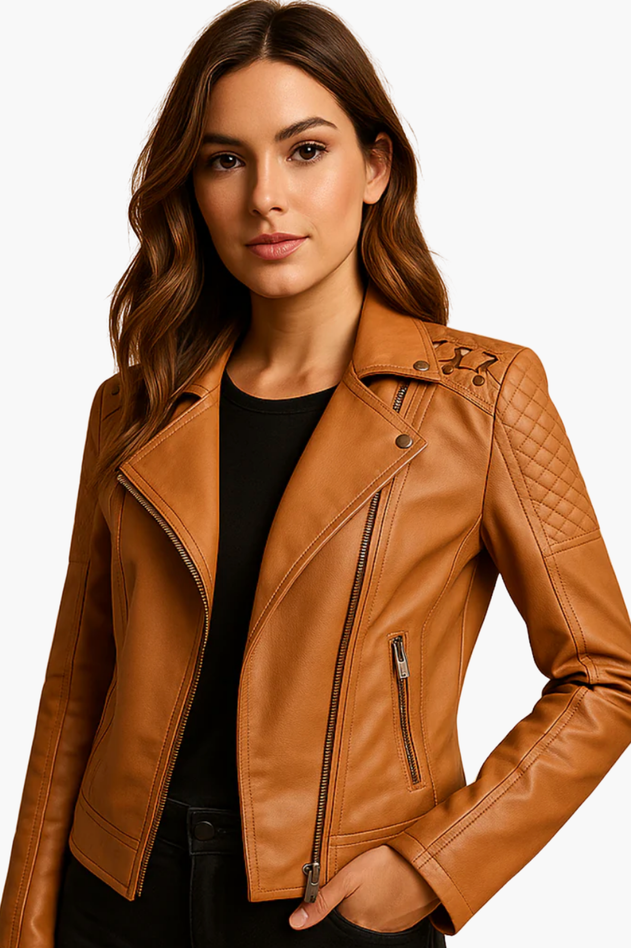 Veste Biker Cuir Femme Coupe Ajustée – Style Rock Chic & Finition Zippée | Soirée & Quotidien