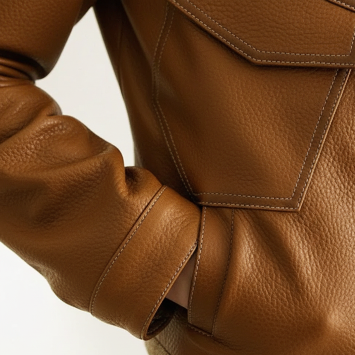 veste aspect cuir marron femme, détail poche et manche