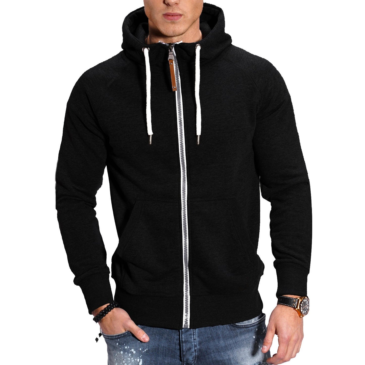 veste de sport homme à capuche, coloris noir uni