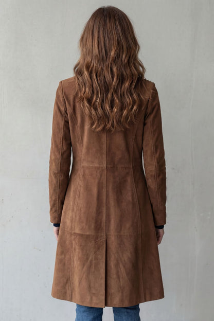 Manteau long vintage effet suédine, détail poches