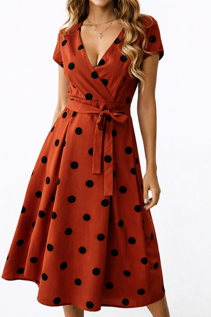 Robe Midi Femme Cache-Cœur À Pois – Robe Élégante Coupe Fluide