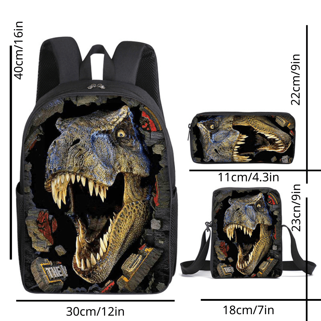 Compartiment principal ouvert du sac à dos dinosaure 3D