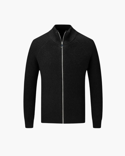 Tricot homme zip intégral noir, vue de face