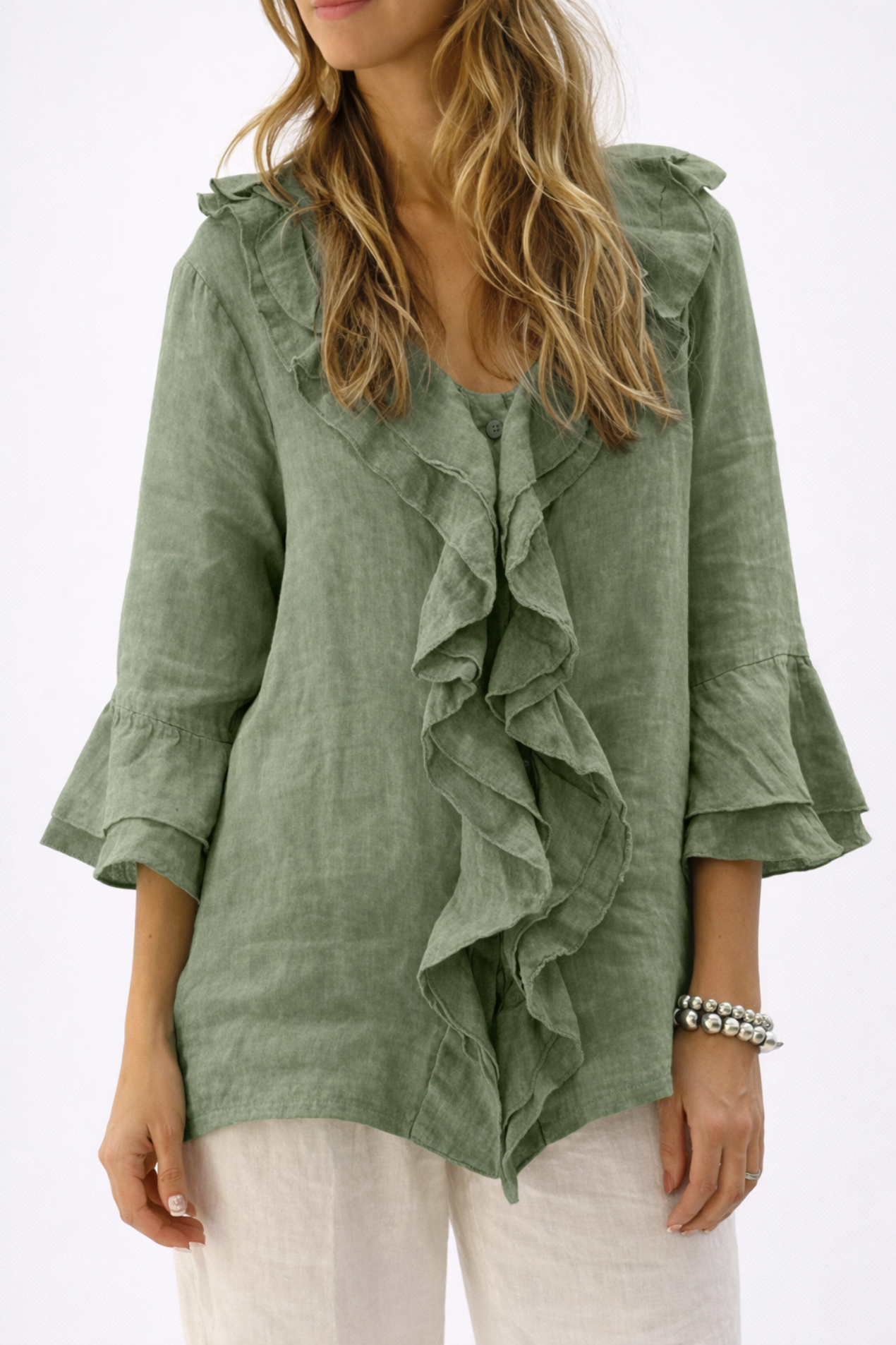 Blouse Femme à Volants – Haut Fluide et Respirant en Lin pour un Style Bohème Chic | Blouse Lin Femme