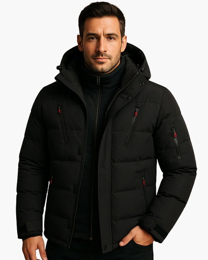 Veste d'hiver matelassée homme à capuche portée en hiver