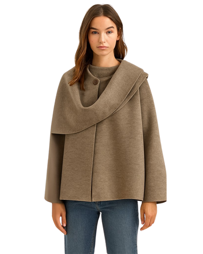 Manteau cape femme boutonnage discret - détail fermeture