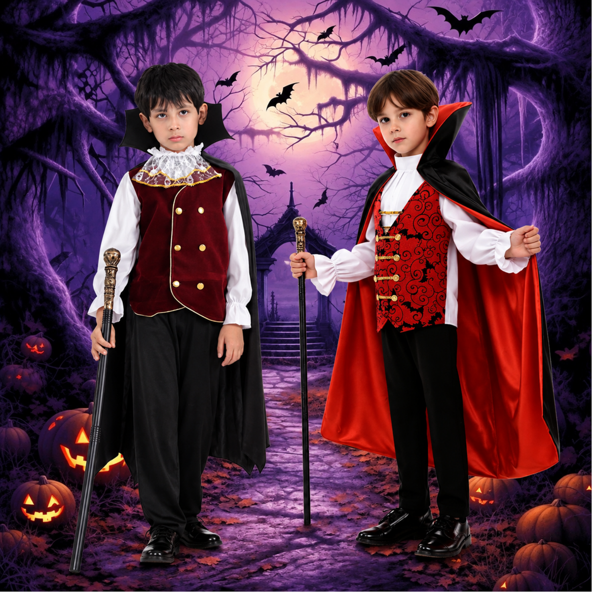 Costume de vampire pour garçon, fausses dents et autocollants effet blessure inclus