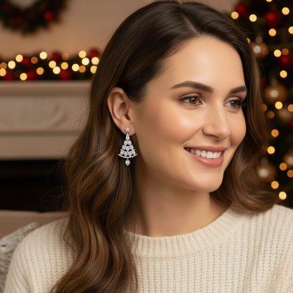Boucles d'oreilles sapin de Noël, gros plan