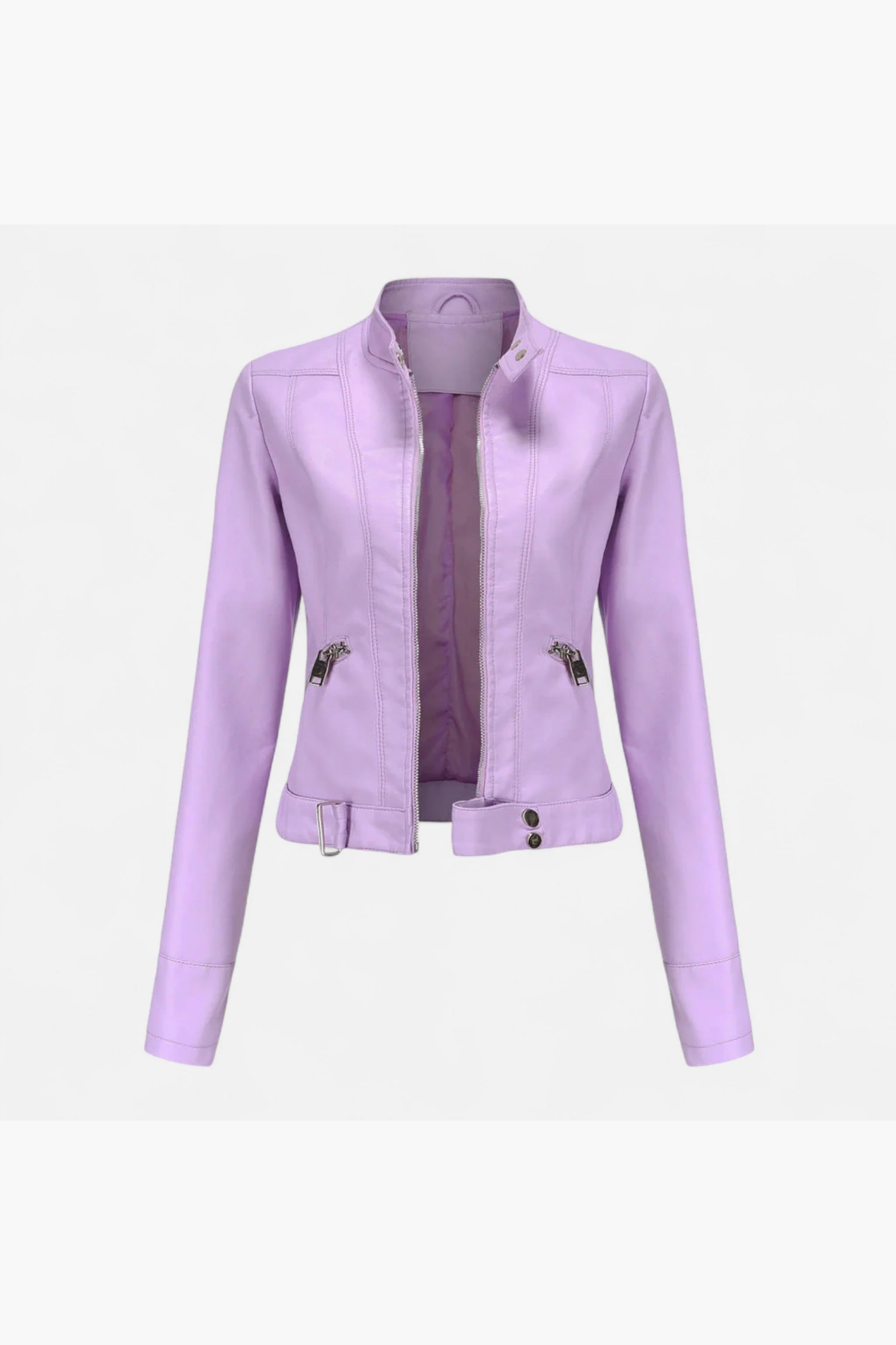 Veste biker femme similicuir, col montant et zip
