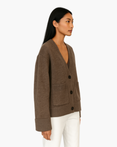 Cardigan Femme Boutonné Maille Structurée marron - vue de côté - Melvoire