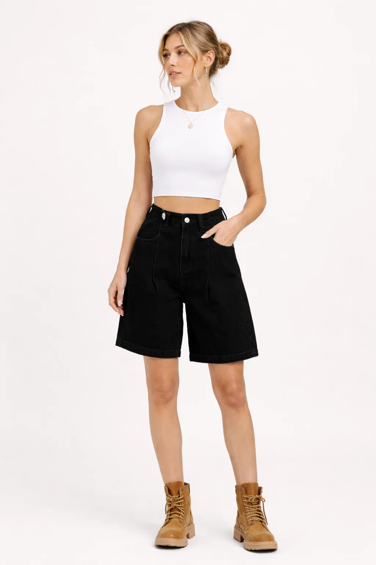 Short En Jean Femme – Taille Haute Coupe Ample Décontractée | Short Denim Été