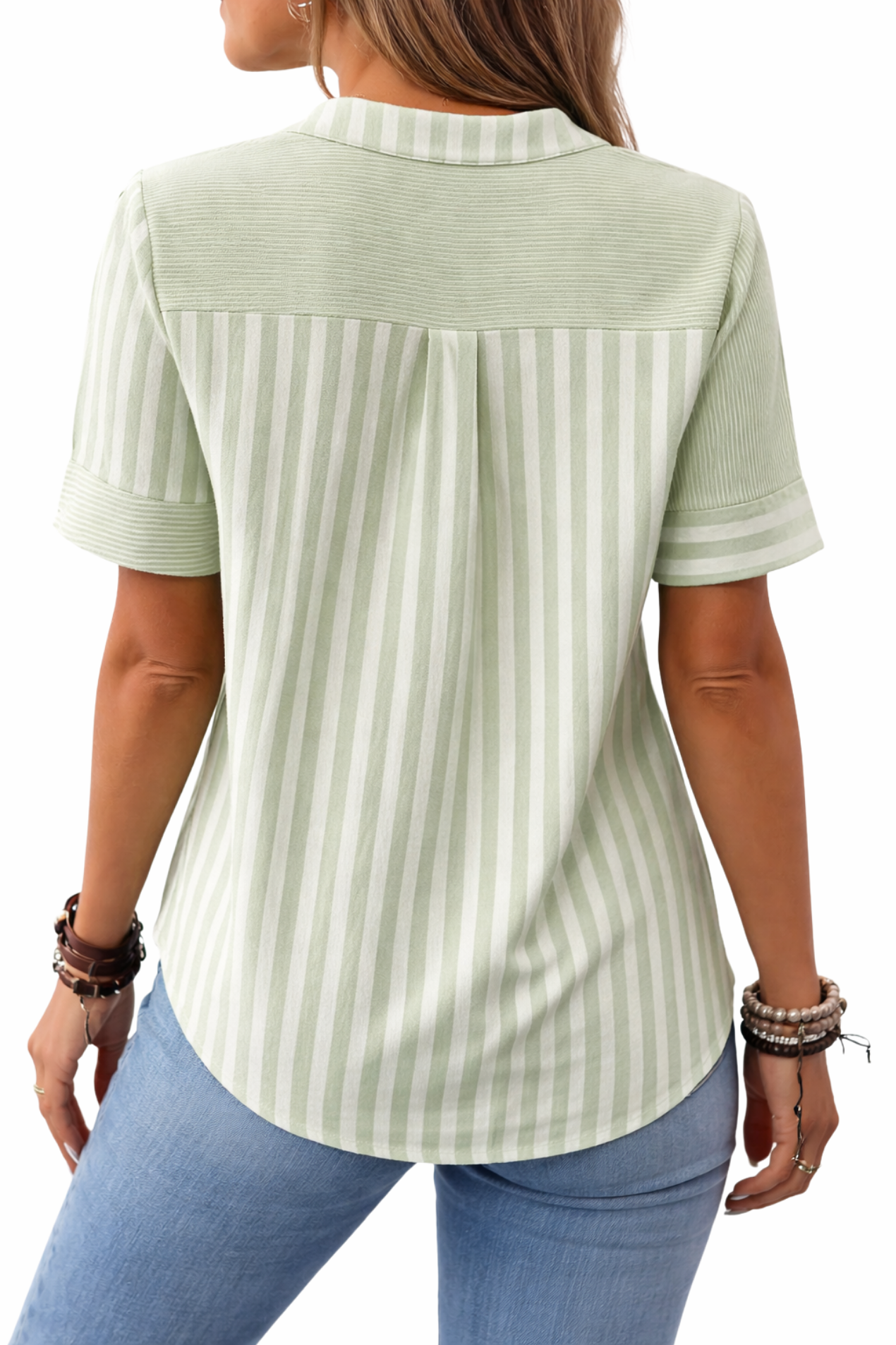 Blouse Femme Fluide – Style Décontracté Patchwork Rayé Respirant | Haut Col en V Manches Courtes