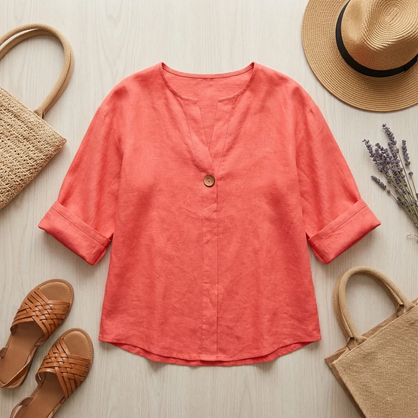 Blouse Femme en Lin – Coupe Fluide et Col en V Respirant | Blouse Lin Décontractée