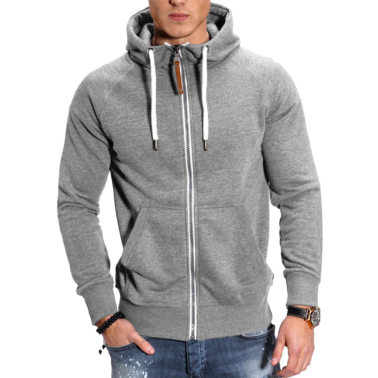 veste de sport homme à capuche, coloris gris clair uni