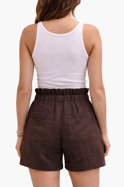 Short Lin Femme – Taille Haute & Ceinture Nouée, Coupe Fluide Style Bohème Estival