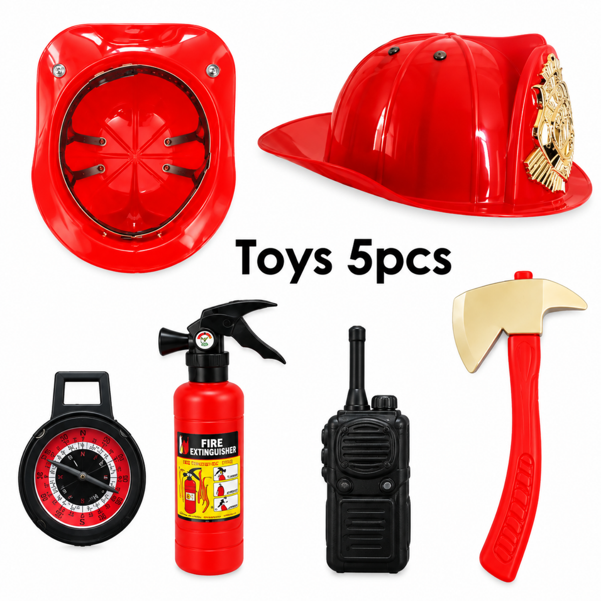 Contenu du kit d'accessoires de pompier enfant 5 pièces avec légende
