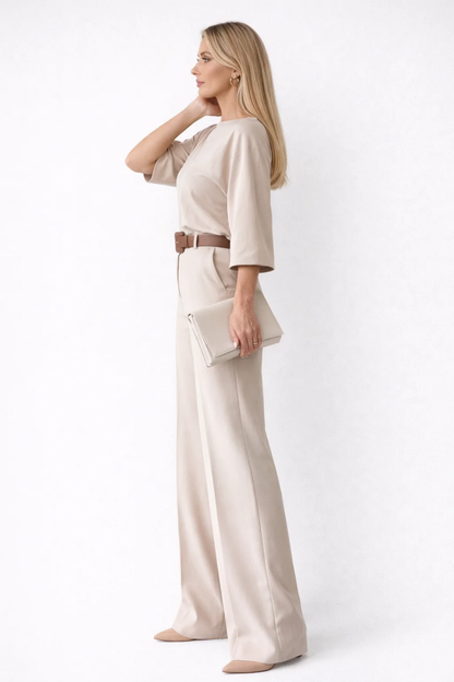 Ensemble Femme 2 Pièces – Top Fluide & Pantalon Taille Haute | Tenue Bureau & Invitée de Mariage