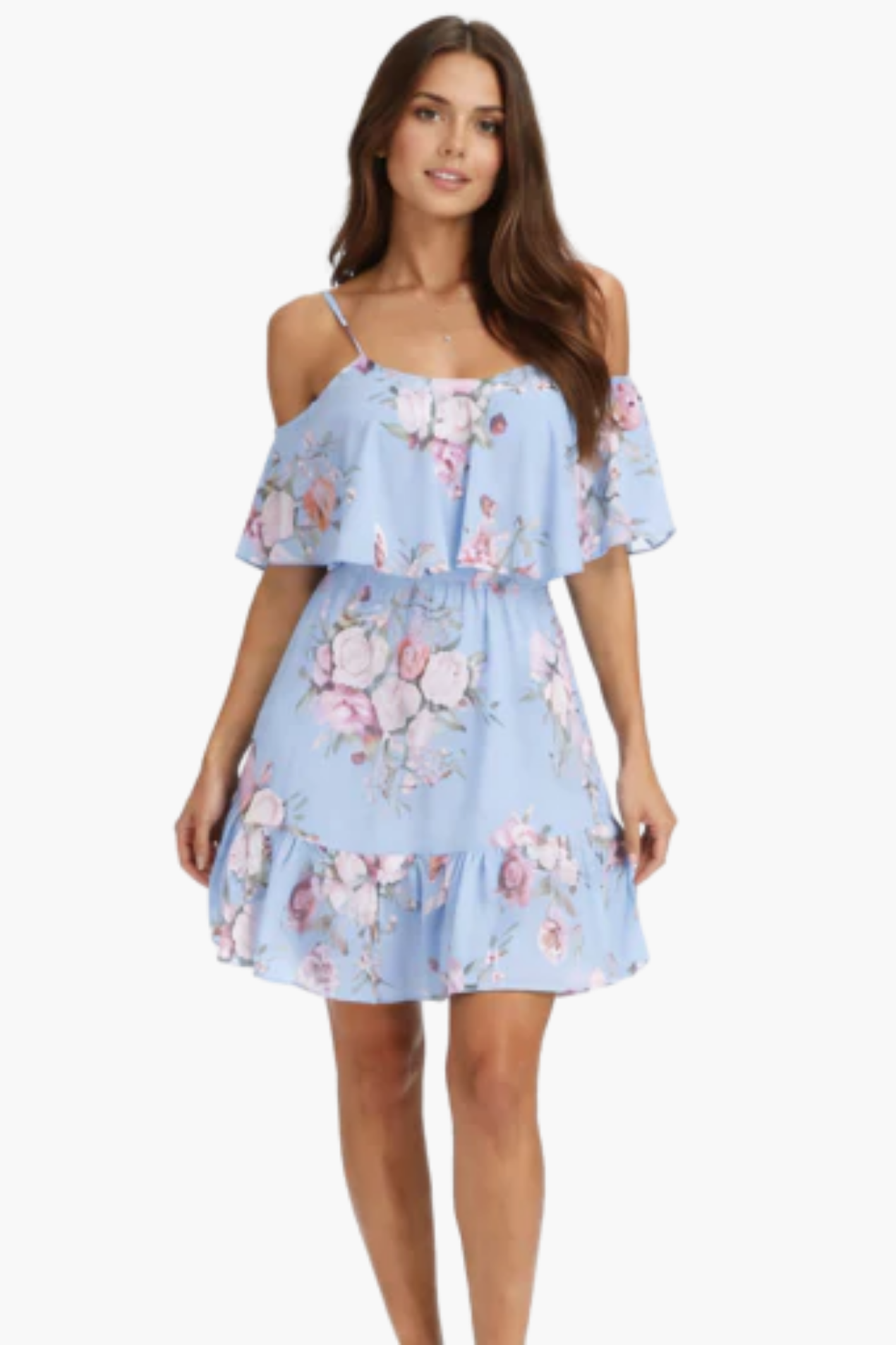 Robe Courte Fleurie Femme – Épaules Dénudées & Volants, Style Estival Élégant
