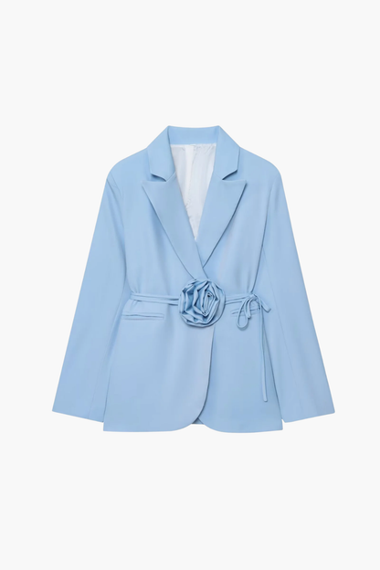 Blazer Femme Cintré avec Ceinture Fleur – Style Tailleur Élégant