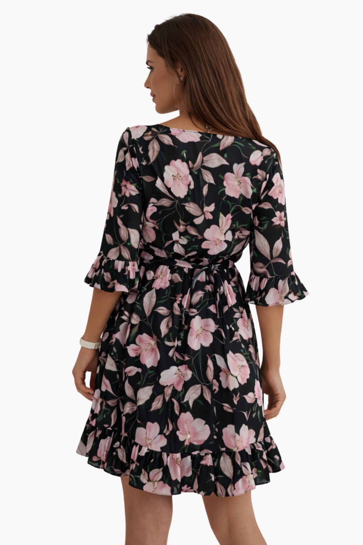 Robe Florale Femme – Col en V Portefeuille à Volants, Cocktail & Soirée Chic