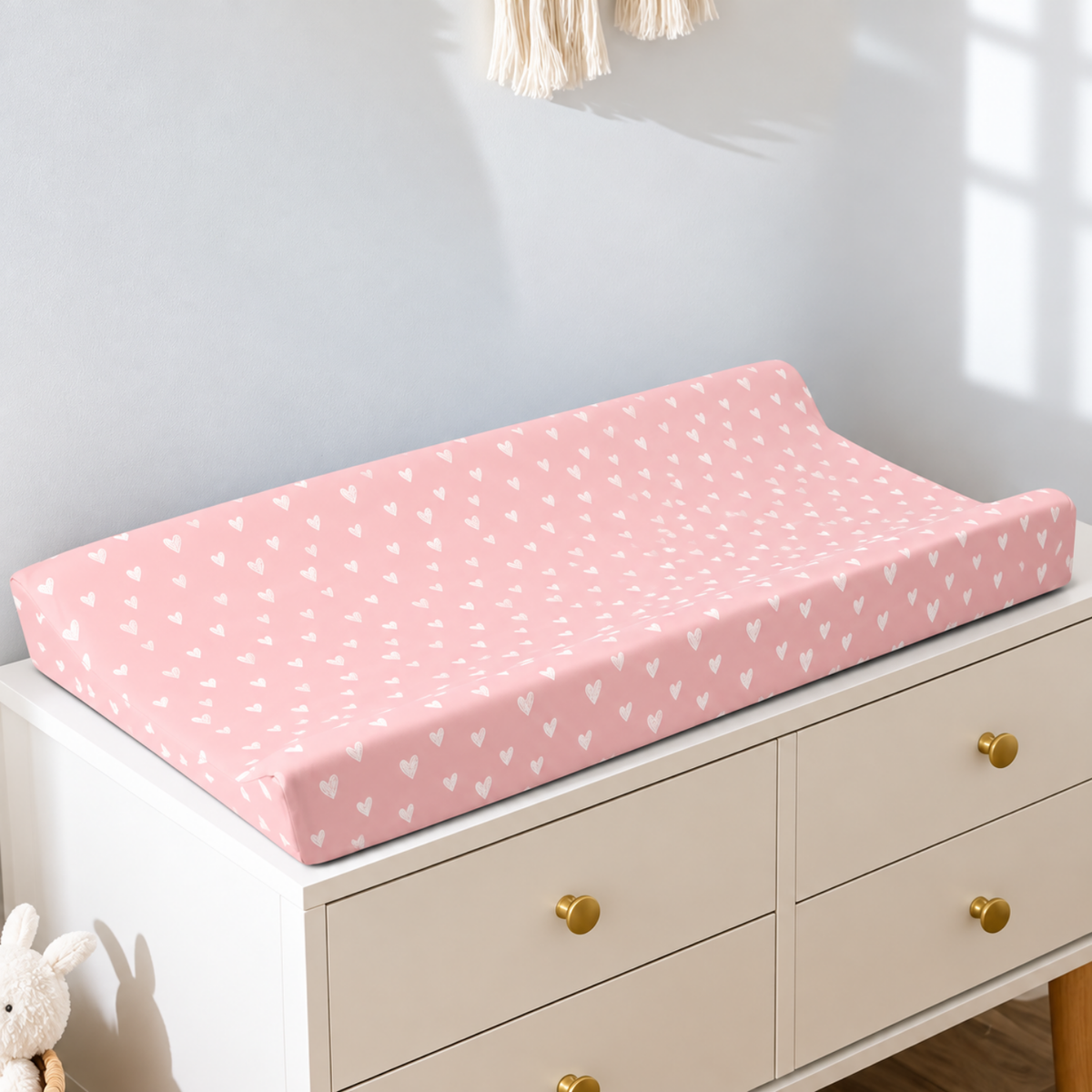 Housse de matelas à langer en coton réutilisable, imprimé Cœur Rose