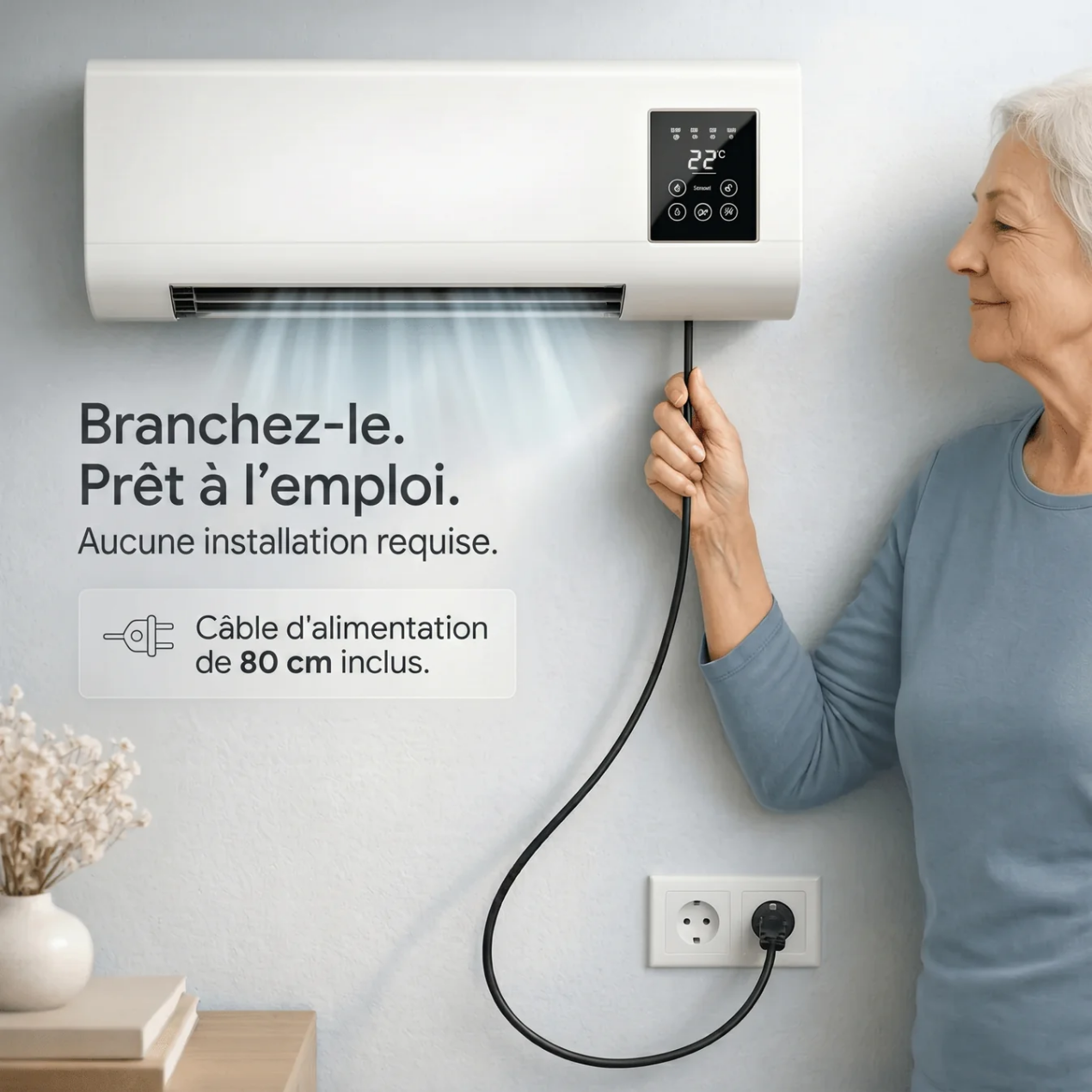 Climatiseur Mural Mobile 4-en-1 – Froid, Chaud, Ventilation & Déshumidification | Silencieux, Minuterie, LCD