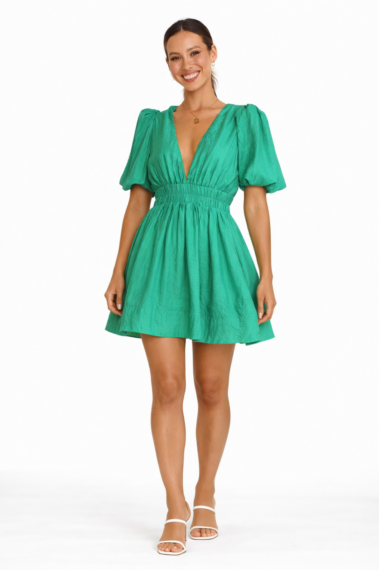 Robe Courte Femme Col V – Fluide & Taille Smockée | Robe Cocktail Élégante Invitée de Mariage