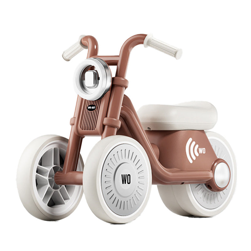 Draisienne enfant style moto marron moka à 3 roues, vue produit