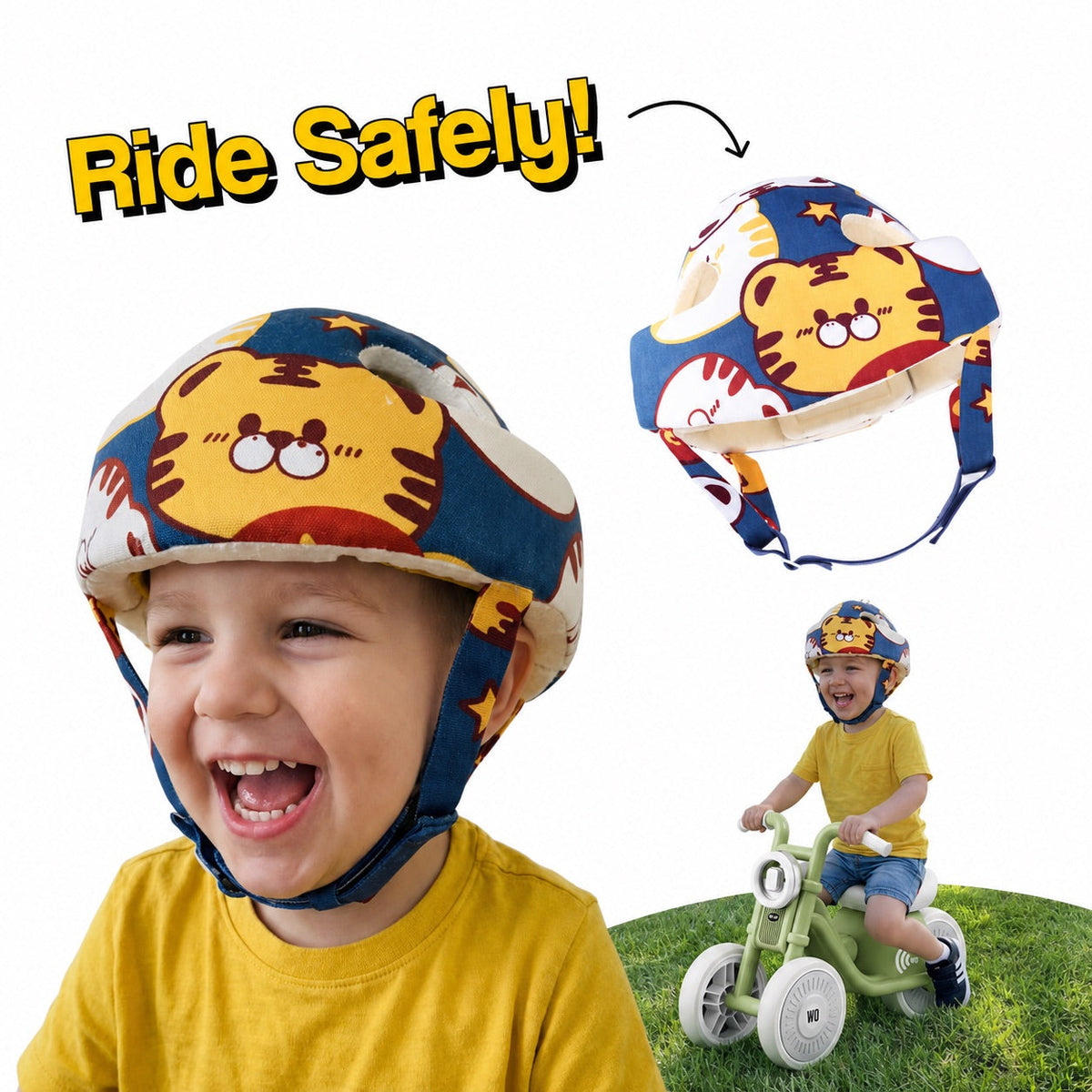 Draisienne moto vert mousse avec casque enfant assorti
