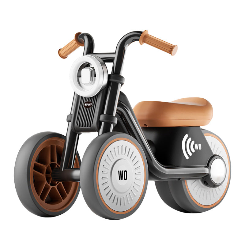 Draisienne enfant style moto noire à 3 roues avec phare LED, vue produit