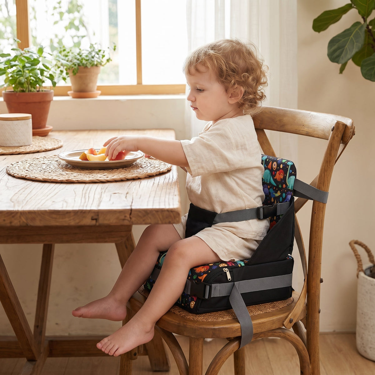 Réhausseur de chaise pliable pour bébé, imprimé Dinosaure Minuit