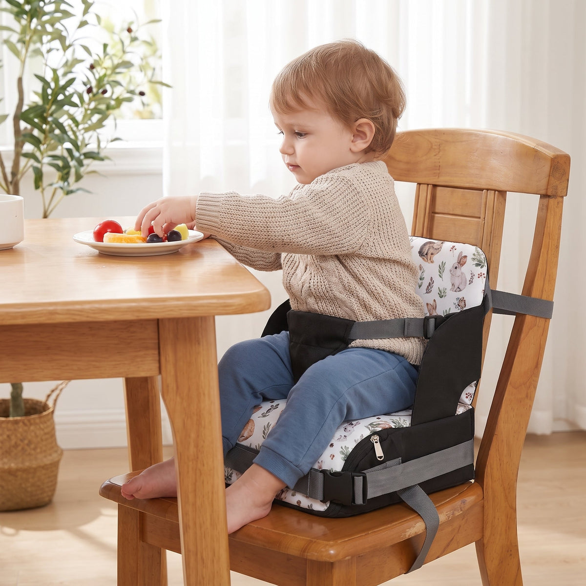 Réhausseur de chaise pliable pour bébé, imprimé Lapins Forêt