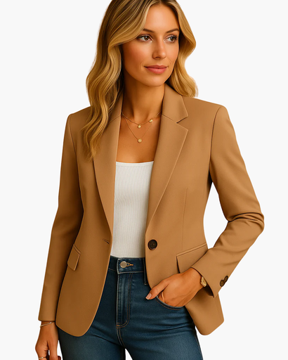 Blazer femme à col tailleur porté au bureau