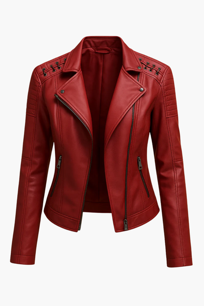 Veste Femme En Cuir – Veste Biker Zippée Élégante Coupe Ajustée