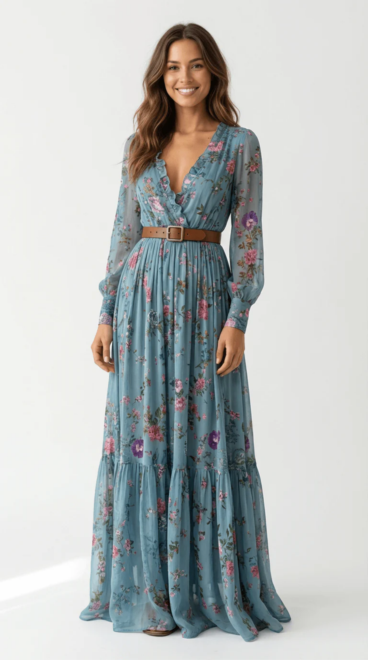 Robe Longue Bohème Femme – Broderies Florales & Coupe Fluide | Robe Maxi Invitée de Mariage