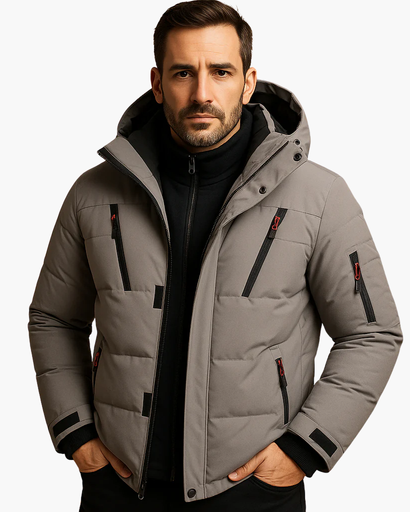 Veste d'hiver matelassée homme à capuche portée en hiver
