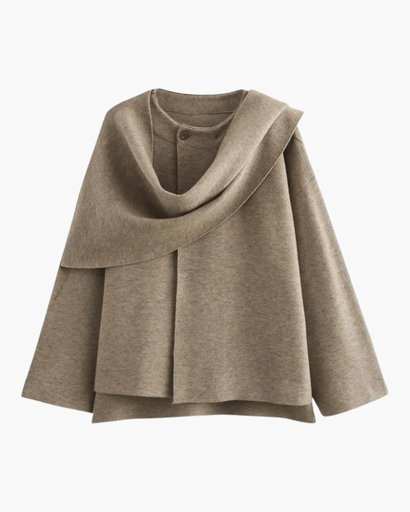 Manteau cape femme col drapé - vue portée de face