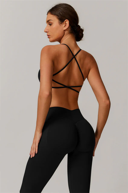 Completo Sportivo Donna Seamless – Reggiseno a Fascia con Incrocio sulla Schiena e Leggings Modellanti
