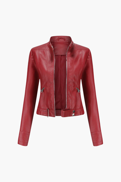 Veste biker femme similicuir, poches zippées