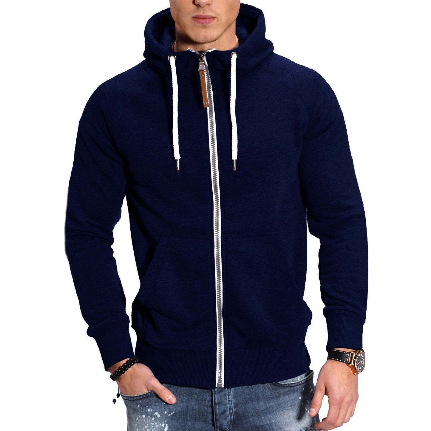 veste de sport homme à capuche, coloris bleu uni