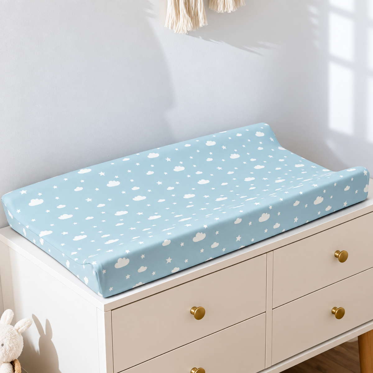 Housse de matelas à langer en coton réutilisable, imprimé Nuages Étoilés