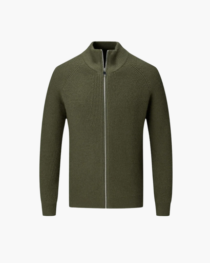 Tricot homme zip intégral vert foncé, vue de face