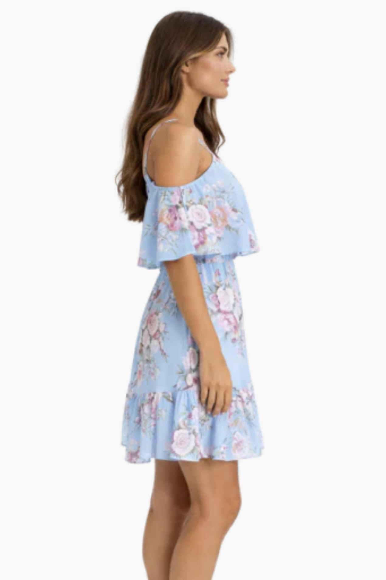 Robe Courte Fleurie Femme – Épaules Dénudées & Volants, Style Estival Élégant