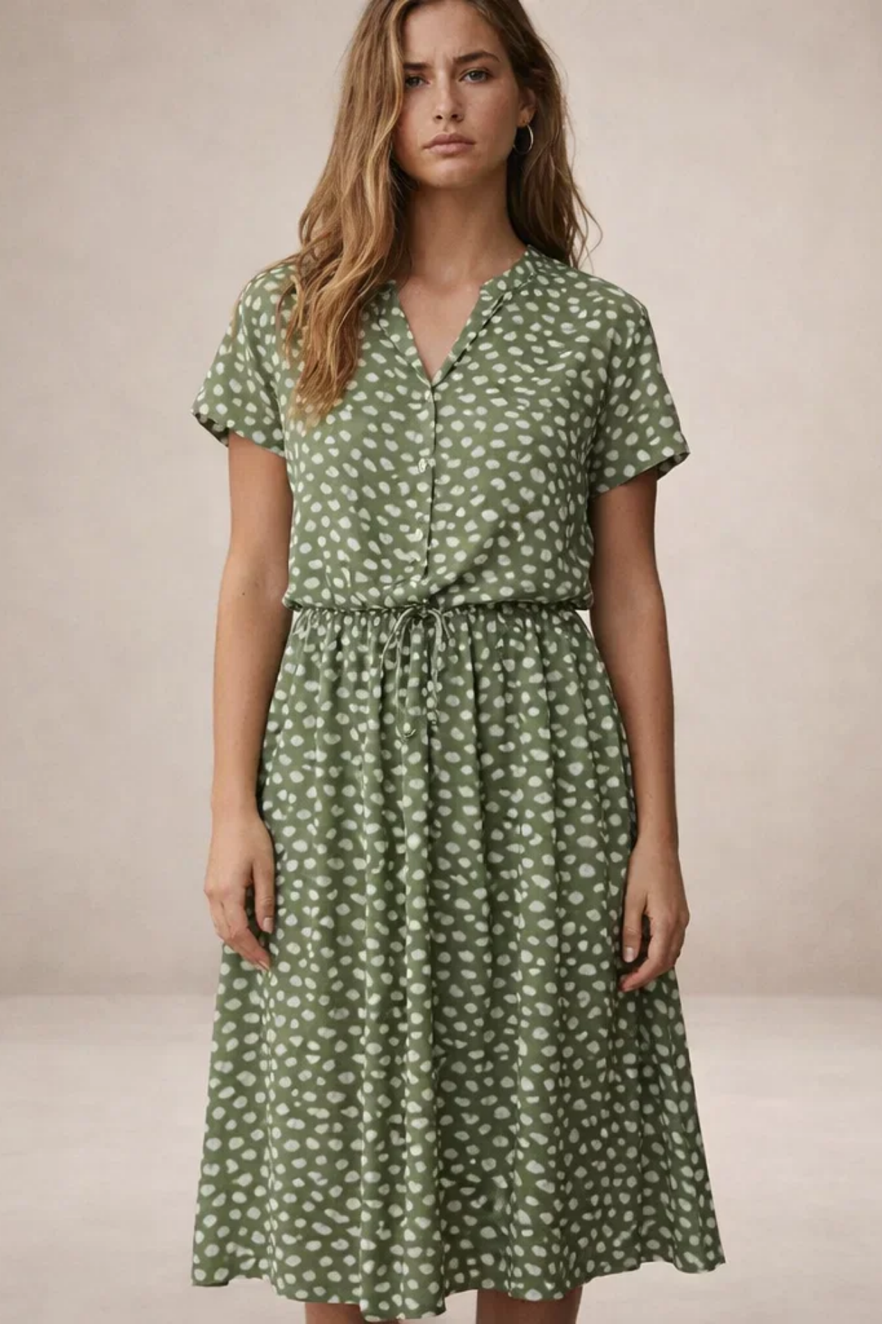 Robe Midi Fluide Imprimée – Coupe Féminine Taille Ajustable | Robe Femme