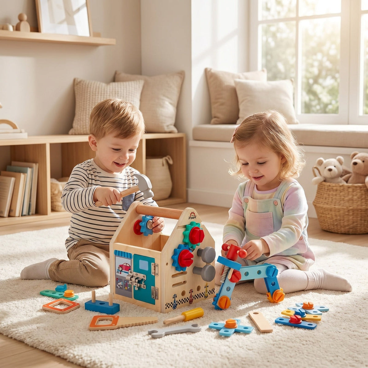 Maison à outils en bois Montessori avec outils amovibles