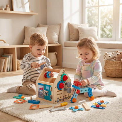 Maison à outils en bois Montessori avec outils amovibles